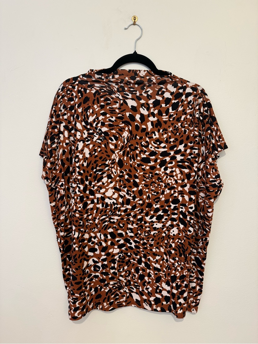 Ann Taylor Brown Black and White Animal Print Short Sleeve Blouse
